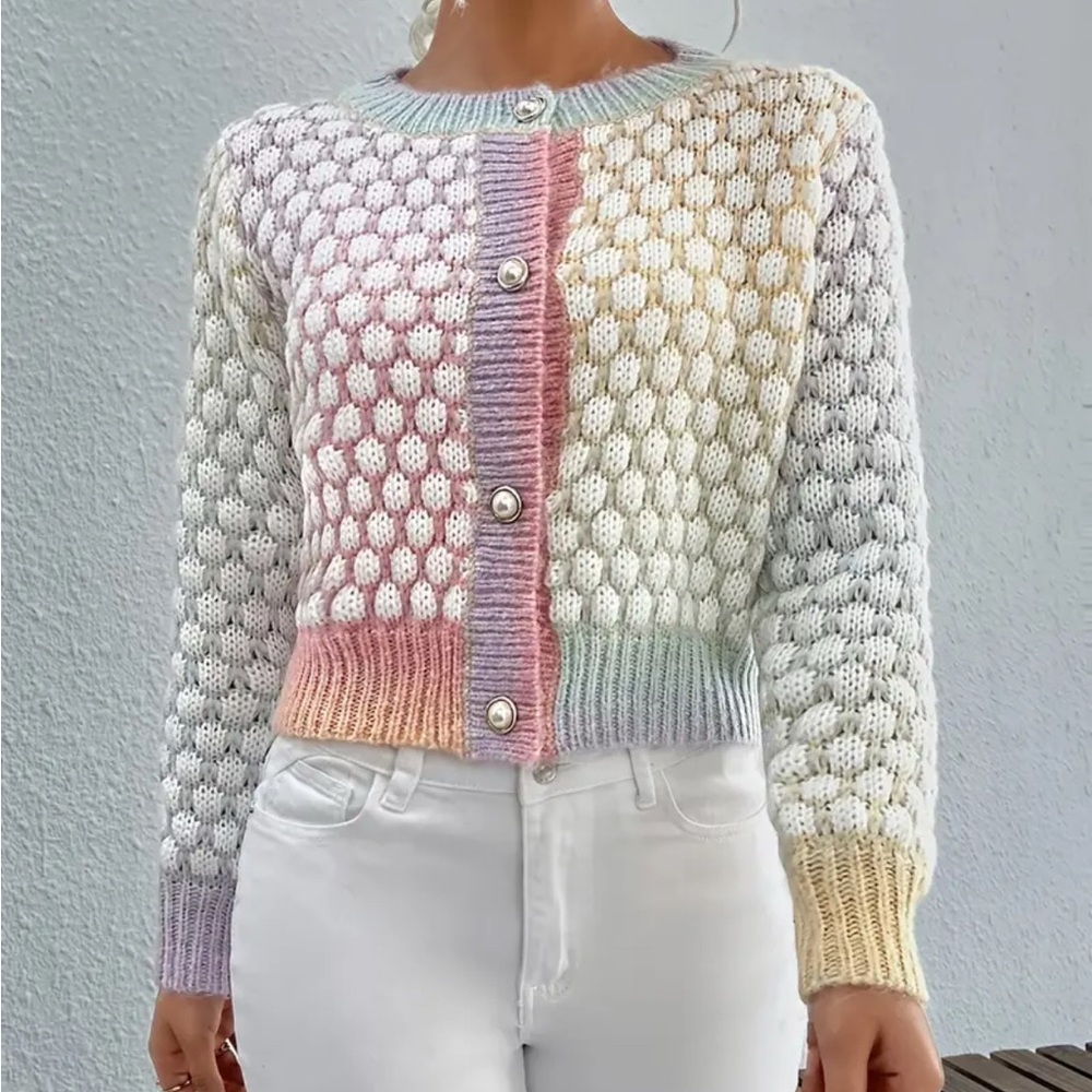 New Multicolor Cardigan Knit Women's Sweater Size Large & Medium